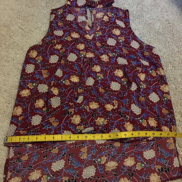 Valleygirl Burgundy Floral Sleeveless Keyhole Halter Neck Blouse - Picture 14 of 16